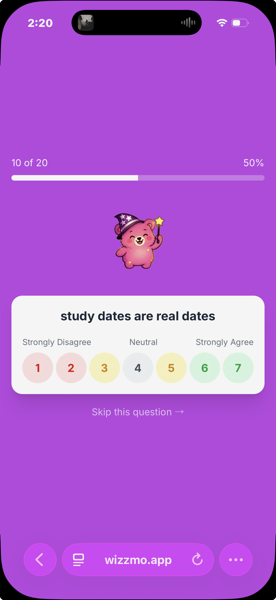 wizzmo app — compatibility quiz